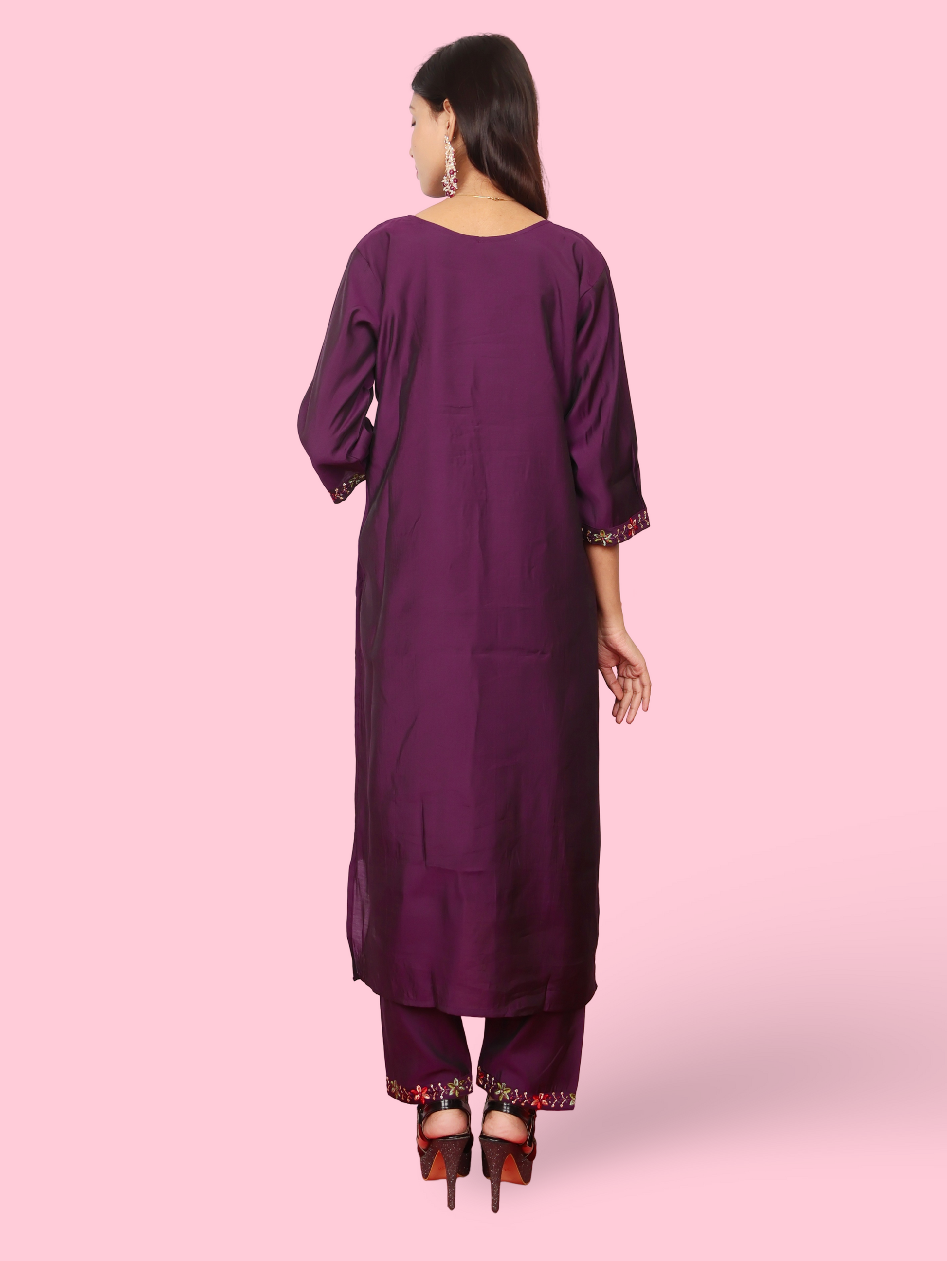 Rayon-Cotton Embroidered Straight Kurti with Pant and Dupatta-2